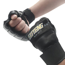 Load image into Gallery viewer, 1 Pair PU Leather Half Mitts Mitten MMA Muay Thai Training Punching Sparring Boxing Gloves Golden/White/Red