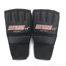 Load image into Gallery viewer, 1 Pair PU Leather Half Mitts Mitten MMA Muay Thai Training Punching Sparring Boxing Gloves Golden/White/Red
