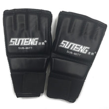 Load image into Gallery viewer, 1 Pair PU Leather Half Mitts Mitten MMA Muay Thai Training Punching Sparring Boxing Gloves Golden/White/Red
